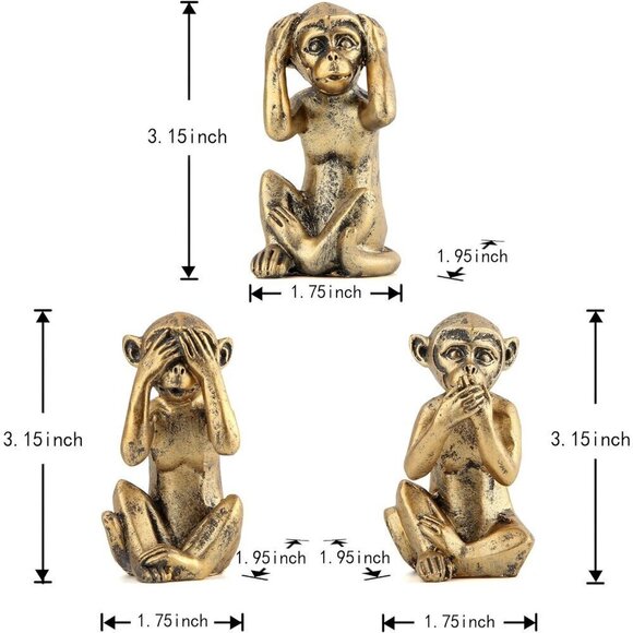 3 Wise Monkeys Statue for Home Décor Accents Monkey Gift Shelf Décor Accents - Picture 3 of 8